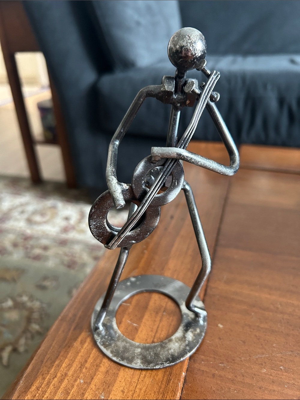 Handcrafted Metal Musician Sculpture - Rustic Silver Home Art